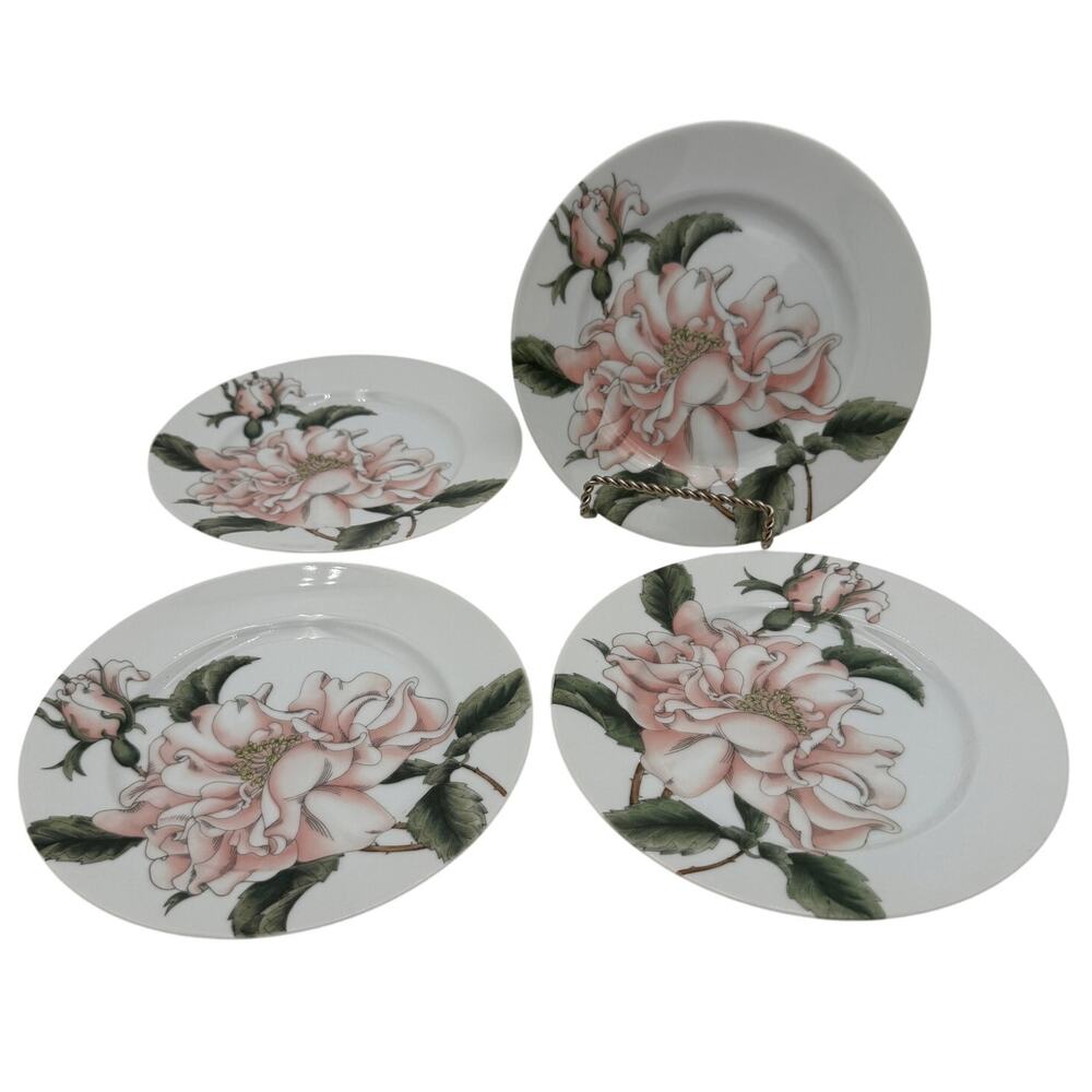 Vintage Salad Plates in Summer Rose by Fitz and Floyd set of 4, 7.5" Peach Green